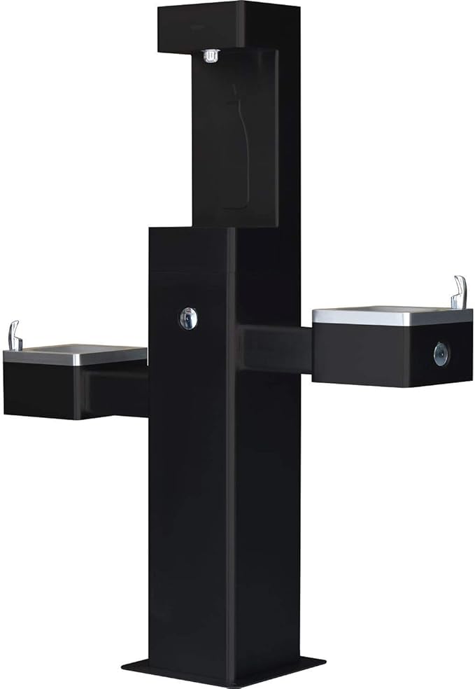 Global Industrial Outdoor Bottle Filling Station & Bi-Level Drinking Fountain, Black Powder Coat