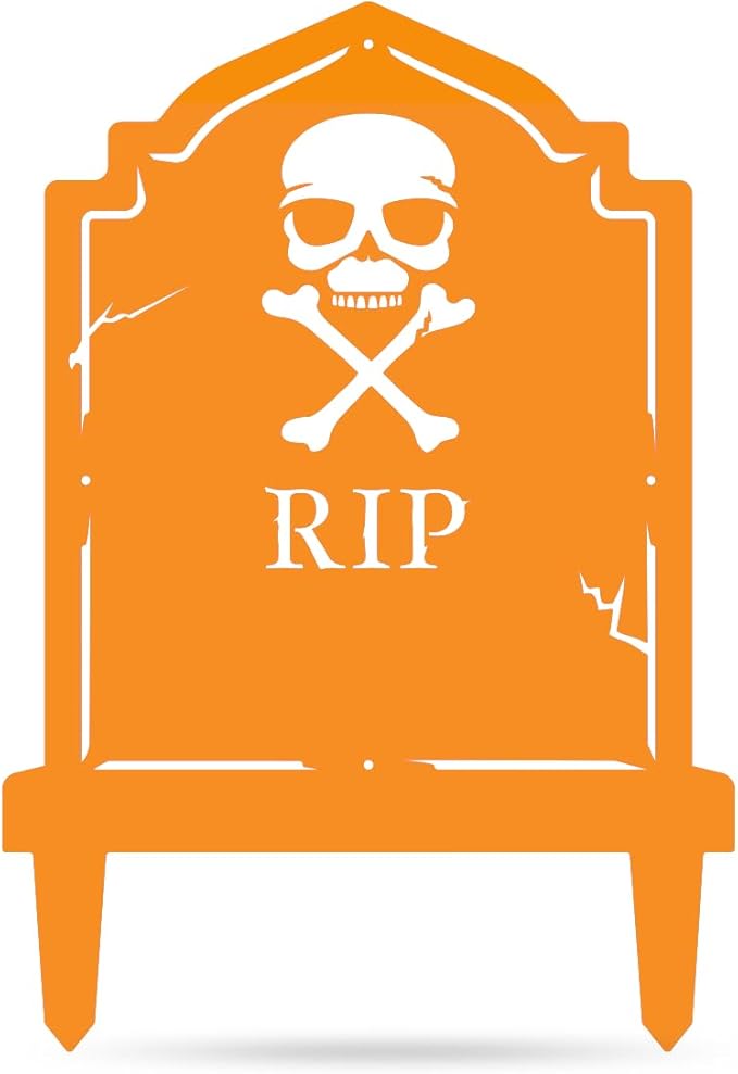 RealSteel Halloween Tombstone Monogram Decoration - Graveyard Skull Décor - Fall Yard Metal Stakes Display - Skeleton Front Garden Sign - Scary Customized Monogram - Spooky Horror Art