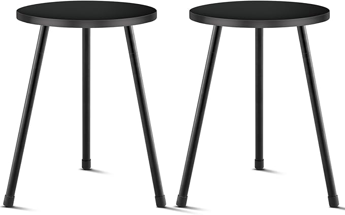KINNARY Black Plant Stand Indoor Set of 2, Mid Century Wood Plant Table for Flower Pots, Metal Plant Holder, Modern Home Decor Small Round Side End Table (11.8"x16")