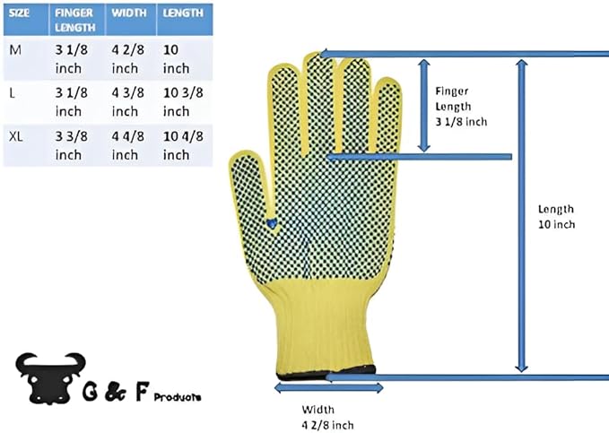 G & F Products 1670M Yellow Medium Cut Resistant Kevlar Knit Work Gloves