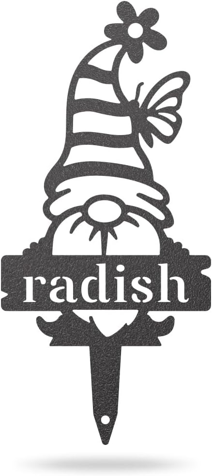 RealSteel Brand, Gnome Plant Markers for Outdoors, Garden Labels Metal Stake, Plant Tags, Garden Sign for Vegetables, Outdoor Decorations, Yard and Gardening Gift - Radish