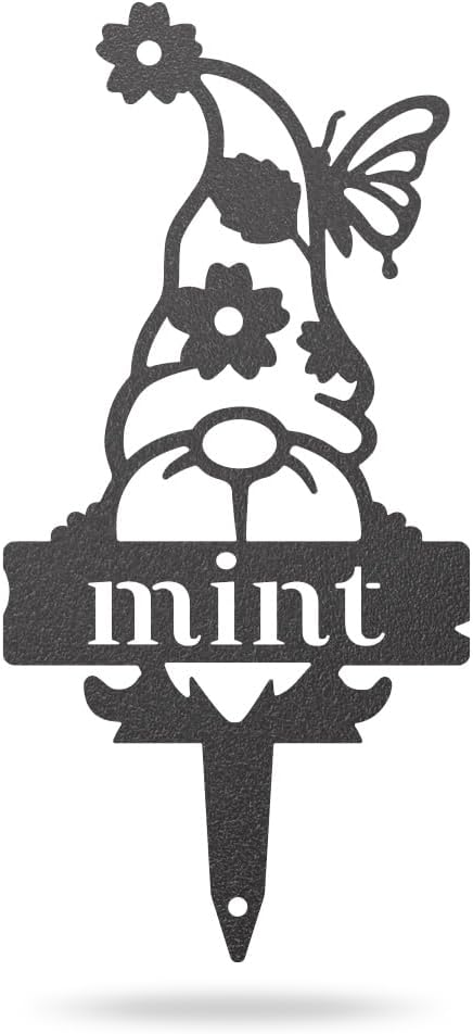 RealSteel Brand, Gnome Plant Markers for Outdoors, Garden Labels Metal Stake, Plant Tags, Garden Sign for Vegetables, Outdoor Decorations, Yard and Gardening Gift - Mint