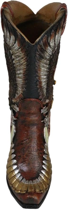 Ebros Gift Rustic Country Western Wild West Bald Eagle with Open Wings Clutching Crossed Revolver Guns and Pentagram Star Faux Tooled Leather Cowboy Boot Decorative Flower Vase Or Planter Figurine