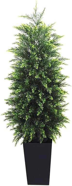 5FT Artificial Topiary Tree Beautiful Realistic Faux Cedar Pines Christmas Trees UV Rated Fake Shrubs for Front Porch Faux Plants Indoor and Outdoor Decor (1 Pack)