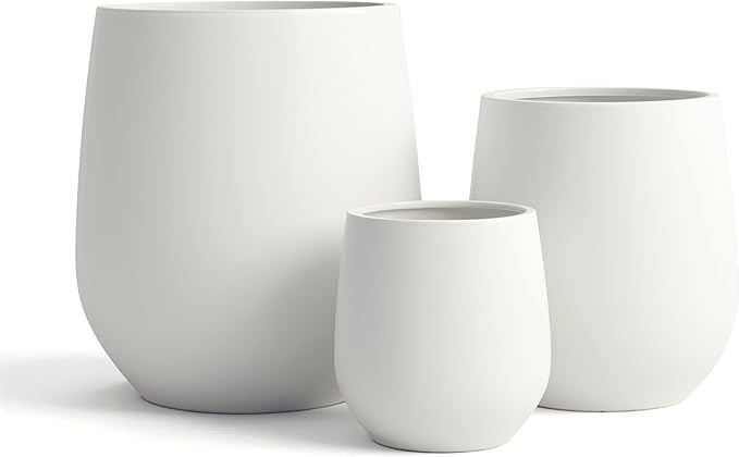 DTY Signature Mount Wilson 15''D x 16.5''H Modern Indoor Outdoor Fiberstone Tapered Planter, Lightweight, Weather Resistant Garden Pot with Drainage Hole & Rubber Plug - White, Medium