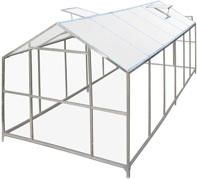 Expanded 8 x 20 Grow House with 4mm UV-Resistant Twin-Wall Polycarbonate Roof Transparent Hard Walls Galvanized Metal Frame Ground StabilizationBars