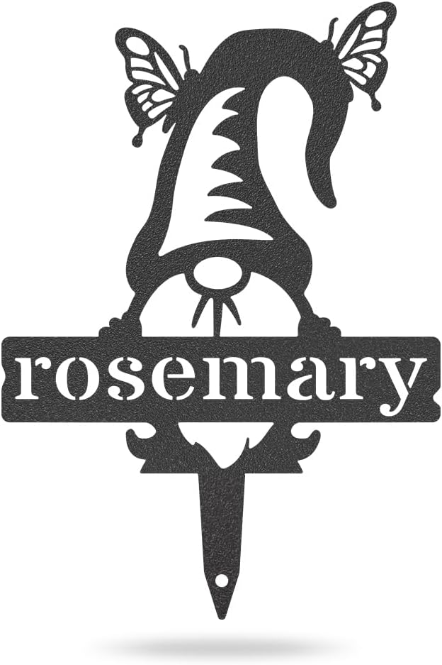 RealSteel Brand, Gnome Plant Markers for Outdoors, Garden Labels Metal Stake, Plant Tags, Garden Sign for Vegetables, Outdoor Decorations, Yard and Gardening Gift - Rosemary