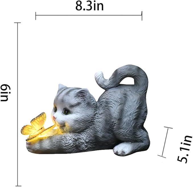 hYwecy Solar Garden Statue Cat,Garden Figurine Outdoor Decoration with Cat Holding Butterfly for Yard,Patio,Lawn Art Decoration,Housewarming Gift