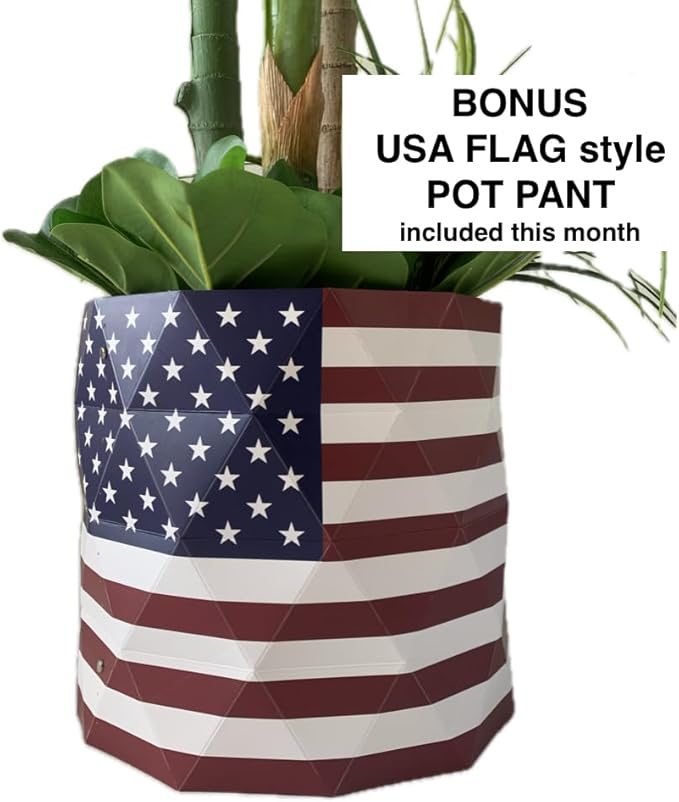 Deluxe 6 Feet Tall FICUS Silk Leaf Artificial Tree + 8" Base + 12" Plant Pot Skirt. 18 Feet of Vine Adorn Wide Real Trunks with Green Leaves + 12" Plant Base Skirt + Bonus USA Flag Style Pot Pant