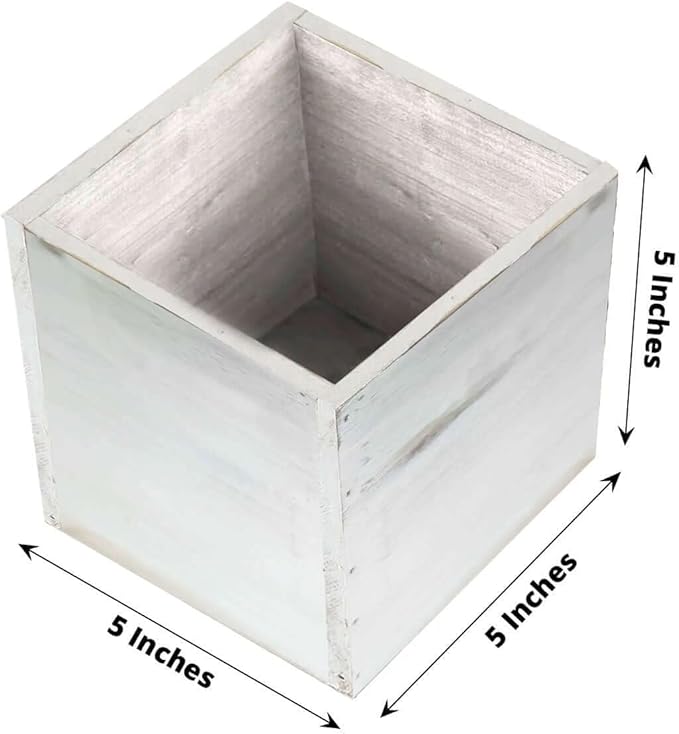 Efavormart 2-Pack 5"x5" Whitewash Wood Planter Boxes with Plastic Liners, DIY Rustic Square Wooden Boxes for Succulents, Table Centerpieces and Wedding Party Decor