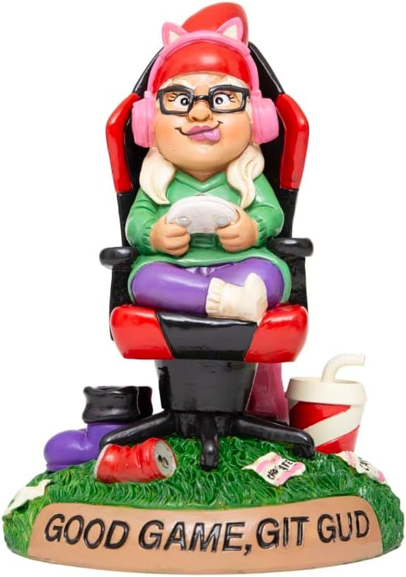BigMouth Inc Gamer Garden Gnome Statue, Funny Outdoor Lawn Yard Figurine Decor, Resin Gaming Character Sculpture, Adults Teens Gamers, Weather Resistant Novelty Yard Accent, Gaming Gift Decor