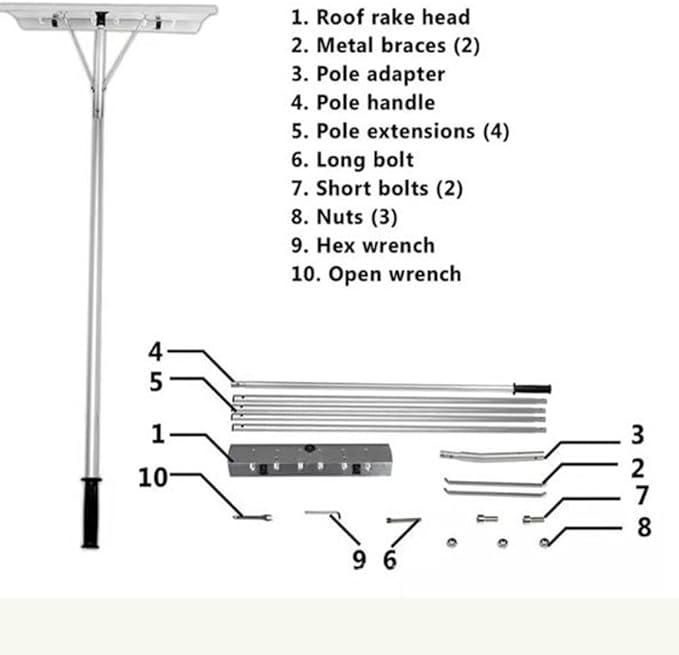 Adjustable Roof Snow Rake 4.9–20.5 Ft, Lightweight Aluminum Roof Snow Remover Tool, Long Reach Roof Rake for Snow Removal and Ice Dams