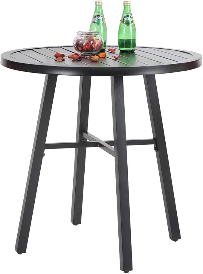 PHI VILLA 28 Inch Patio Bistro Table, Outdoor Round Weather-Resistant Metal End Small Dining Table, Outside Side Table for Balcony, Deck, Porch - Black