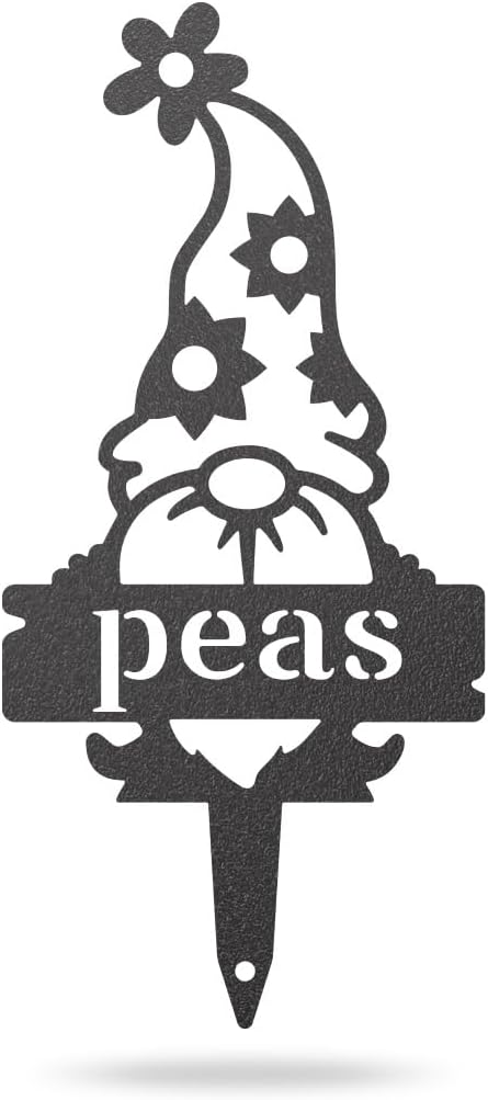 RealSteel Brand, Gnome Plant Markers for Outdoors, Garden Labels Metal Stake, Plant Tags, Garden Sign for Vegetables, Outdoor Decorations, Yard and Gardening Gift - PEAS