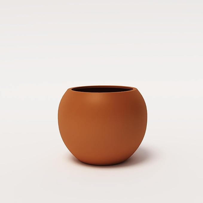 DTY Signature Mount Sherman 12.6''D x 9.8''H Modern Indoor Outdoor Fiberstone Sphere Planter, Durable Round Garden Pot, Weather Resistant, Drainage Hole & Rubber Plug - Small, Terracotta