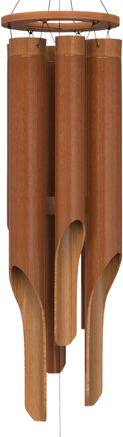 Nalulu Classic Bamboo Wind Chimes - Outside Outdoor Wood Wooden Windchimes, Large, Handcrafted with Calming Deep Tones, Ideal Home Decor or Gift for Any Occasion