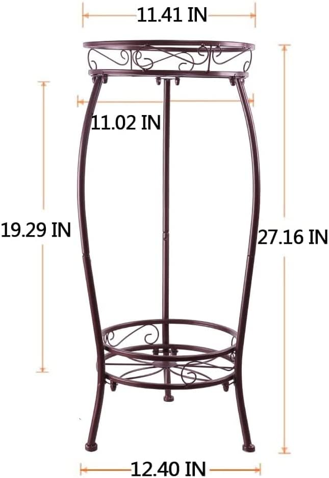 YHIJURS Metal Plant Stand,Indoor Outdoor 2 Tiers Tall Plant Stands,27.1'' Iron Corner Flower Pot Holder, Plant Rack,Display Shelf Racks for Home Garden Office -Brown