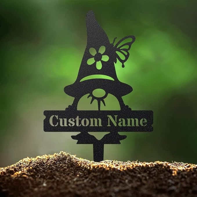 RealSteel Customizable Gnome Seed & Plant Markers – Durable Metal Garden Stakes for Herbs, Fruits & Vegetables – Weatherproof Tags for Farmhouse & Greenhouse Décor (Type 2, Large)