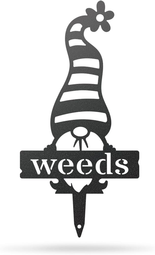 RealSteel Brand, Gnome Plant Markers for Outdoors, Garden Labels Metal Stake, Plant Tags, Garden Sign for Vegetables, Outdoor Decorations, Yard and Gardening Gift - Weeds