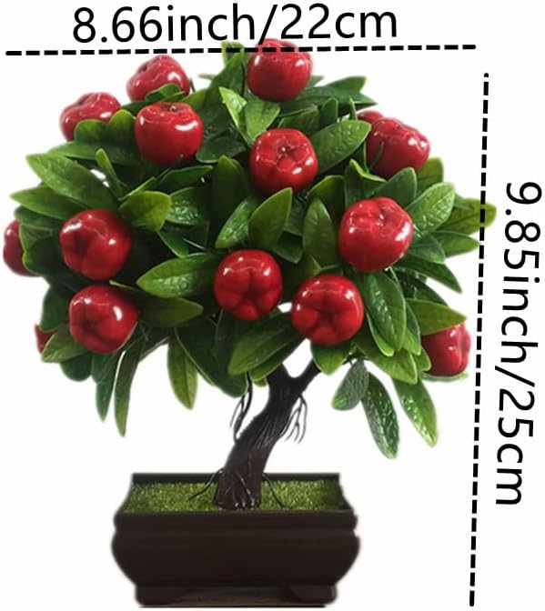 9.85 inch Artificial Potted Plants，Potted Plants Artificial Apple Tree, Artificial Fruit Apple Tree Bonsai Fake Greenery Plastic Pot,for Home Table Desk Office Bathroom Decor