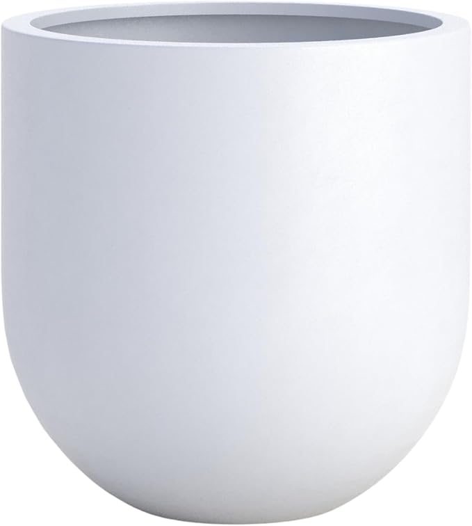DTY Signature Mount Antero 15.7''D x 15.7''H Modern Indoor Outdoor Fiberstone Bullet Shaped Planter, Durable Round Garden Pot, Weather Resistant, Drainage Hole & Rubber Plug - Medium, White