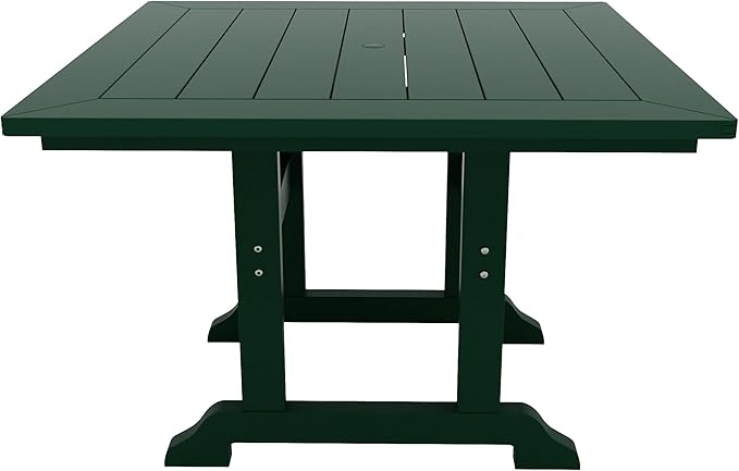 WestinTrends Malibu 5 Piece Adirondack Outdoor Dining Set, All Weather Poly Lumber Patio Table and Chairs Furniture Set, 43" Trestle Square Dining Table and 4 Adirondack Dining Chair, Dark Green