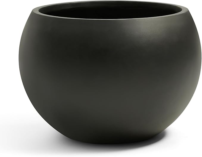 FloraFairy Fiberstone Sphere Planter, Black 19.3" Dia Large Flower Pot with Drainage Hole and Silicone Plug, Round Plant Container for Indoor or Outdoor, 15" Opening-13 H Large