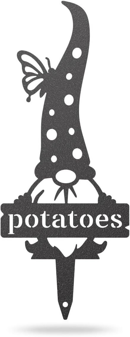 RealSteel Brand, Gnome Plant Markers for Outdoors, Garden Labels Metal Stake, Plant Tags, Garden Sign for Vegetables, Outdoor Decorations, Yard and Gardening Gift - Potatoes