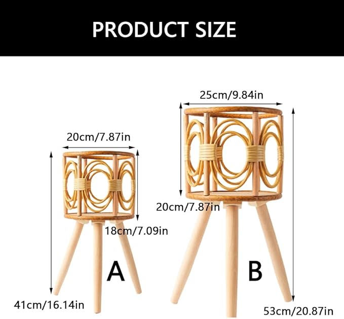 Rattan Plant Stand, Wicker Plant Baskets Indoor, Handmade Woven Wooden Planter With Legs, Floor Planter Baskets Rack For Indoor Outdoor Decorations - 16" & 21" (21in)