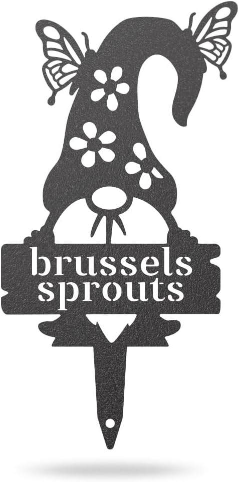 RealSteel Brand, Gnome Plant Markers for Outdoors, Garden Labels Metal Stake, Plant Tags, Garden Sign for Vegetables, Outdoor Decorations, Yard and Gardening Gift - BRUSSPROUTS