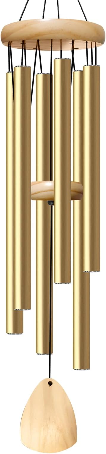 Bursvik Large Aluminium Wind Chimes 37 Inches to Create a Zen Atmosphere Suitable for Outdoor, Garden, Patio Decoration. Classic Wind Chimes with Wind Catcher as a Gift for Unisex(Light Golden)