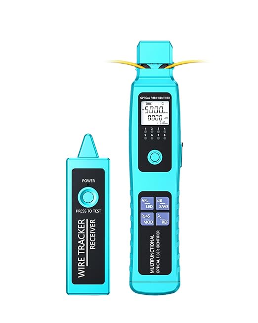 Buacoz Fiber Optic Identifier with Power Meter Red Light Source, -50-26dBm 5-in-1 Multifunctional Fiber Direction Finder Tester Kit, Single-Mode Multi-Mode Detector with Cable Tracer Rechargeable