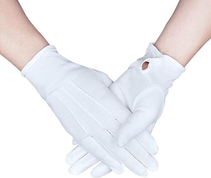 Zenssia Parade White Cotton Formal Tuxedo Costume Honor Guard Gloves with Snap Cuff, Coin Jewelry Inspection Gloves