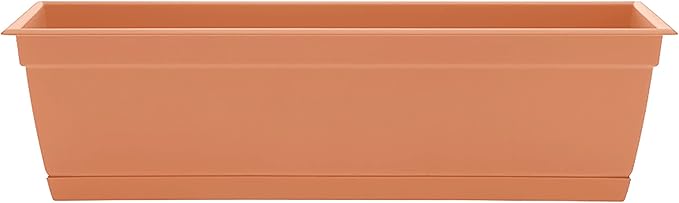 Bloem Dayton 24" Terra Cotta Recycled Plastic Rectangle Window Box Planter with Saucer Tray for Indoor and Outdoor Gardening