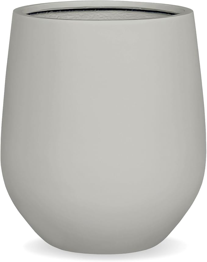 KUTE NEST 21" H x 19" D Corso Fiberstone Round Tapered Planter with Drainage Hole, Smooth Finishes, Weather Resistant, Included 2 Extra Coco Mats (Light French Gray, 15" Pot Opening)