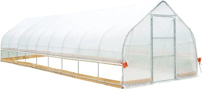 12x40ft Premium Tunnel Greenhouse 6mil Strong EVA Film Galvanized Rustproof Frame Crank-Activated Roll Up Sides Angled Peak Roof