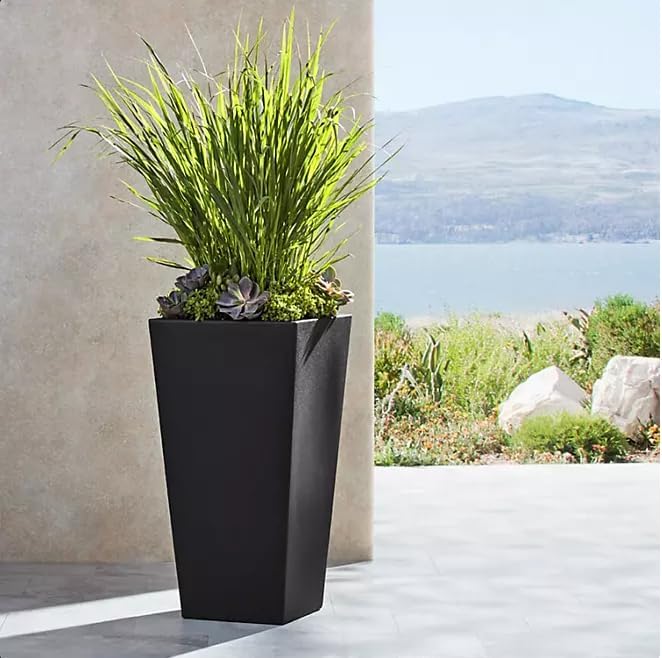 Member Mark Tall Square Planters for Indoor and Outdoor Plants, 28.5" Tall Plants Pot Outdoor/Indoor, Large Flower Planter Pot, Rectangular Planter Garden Pots. (Black, 1 Piece)