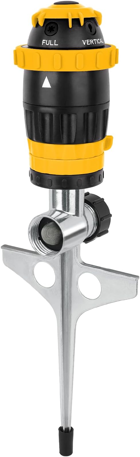 RESTMO Gear Drive Sprinkler with Metal Spike Base, 5-Pattern Heavy Duty Gardening Watering System, Multi-Adjustable Lawn Sprinkle for Garden Plant, Flower Bed and Large Yard Area Watering, Yellow