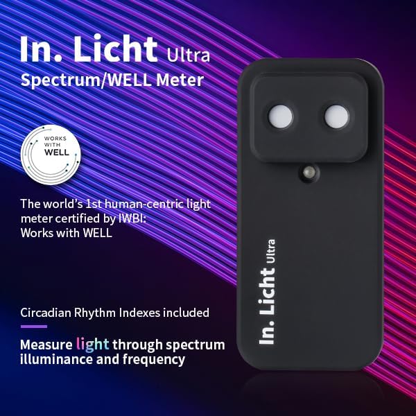 In.Licht Ultra Well Certified Human-Centric Handheld Health Light Meter – Measures EML, CS, CCT, LUX, CRI, Rf & Rg, Flicker Index | Lightweight Lux Meter & Spectrometer for Light Designers (Black)