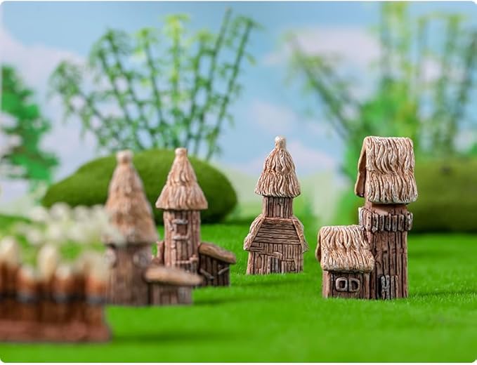 Haohaiblooms 4 Pieces Miniature Tree House Set - Vintage Fairy Garden Decor, DIY House Ornaments for Micro Landscape, Home Decoration, Accessories for Fairy Garden Supplies, Outdoor & Desktop Decor