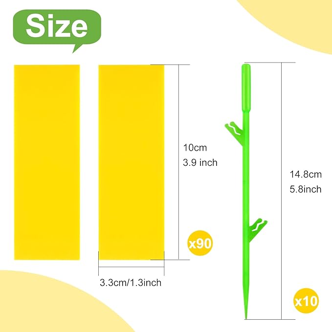 Fruit Fly Traps, 100 Pack Yellow Stick Traps, Fungus Gnat Traps, Plant Fly Stickers for Indoor and Outdoor Use Protect The Plant