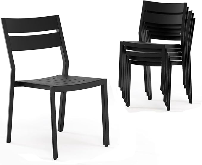 Pellebant Aluminum Stackable Patio Dining Chairs Set of 6, Black Outdoor Dining Chair with Armless, All Weather for Patio, Lawn, Garden