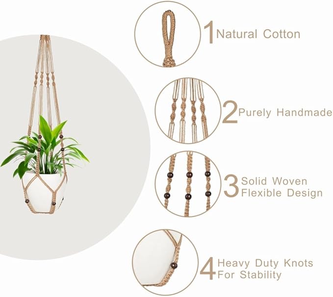 MDKFKDK 3 Pack Macrame Plant Hanger,Hanging Plant Holder, Boho Home Decor Hanging Basket with Wood Beads,Hanging Planters for Indoor Plants,Plant Hanger Indoor 35"/29"/23" Brown (POTS NOT Included)