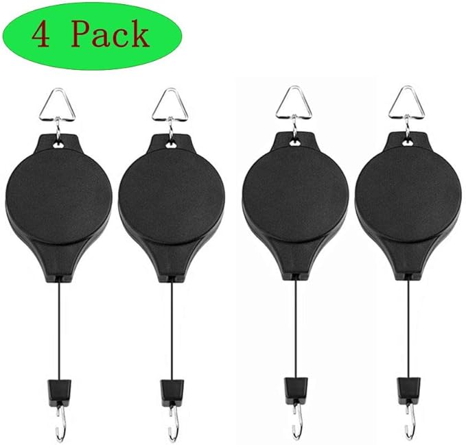 Lythor 4 Pack Plant Hook Pulley, Retractable Plant Hanger Easy Reach Hanging Flower Basket for Garden Baskets Pots and Birds Feeder Hang High up and Pull Down to Water Or Feed