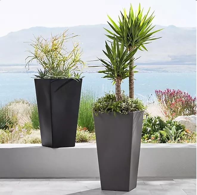 Member Mark Tall Square Planters for Indoor and Outdoor Plants, 28.5" Tall Plants Pot Outdoor/Indoor, Large Flower Planter Pot, Rectangular Planter Garden Pots. (Grey, Set of 2)
