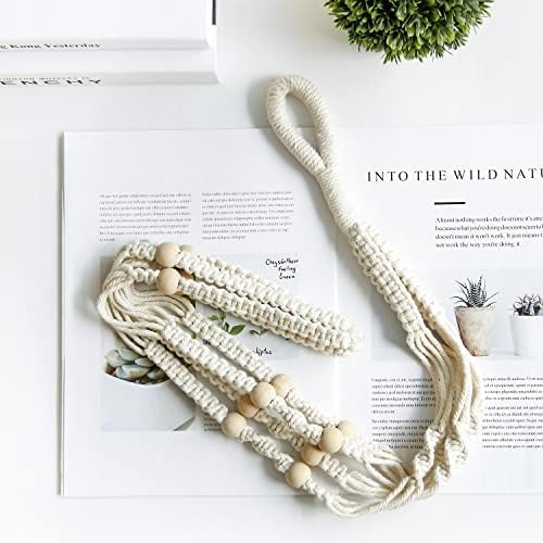 BlueMake 32inch Macrame Plant Holder,Indoor Hanging Planters with Wood Beads No Tassels Boho Home Decor (Ivory)