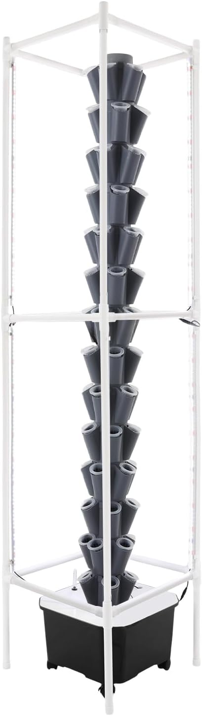 Hydroponics Growing System, 70 Pods Large Vertical Hydroponic Growing Tower with 360° LED Grow Light, 14-Tier Indoor Gardening System for Herb Vegetable Fruit (Grey+Black)