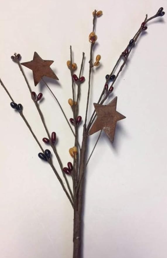 Colonial Americana Pip Berry Picks with Rusty Stars - 4 Pc Set | 12 inch