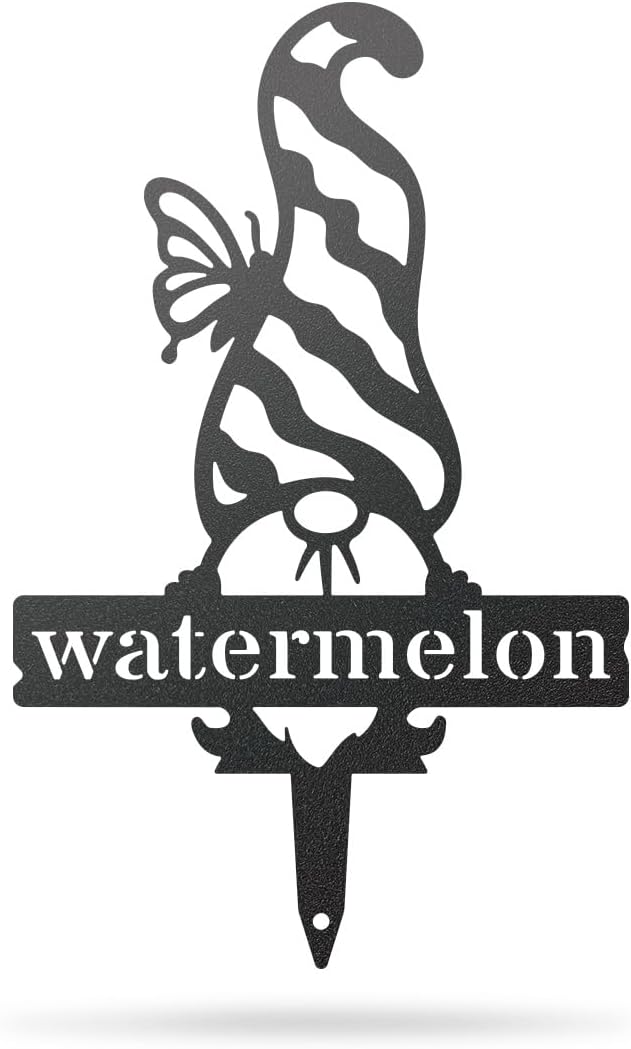 RealSteel Brand, Gnome Plant Markers for Outdoors, Garden Labels Metal Stake, Plant Tags, Garden Sign for Vegetables, Outdoor Decorations, Yard and Gardening Gift - Watermelon
