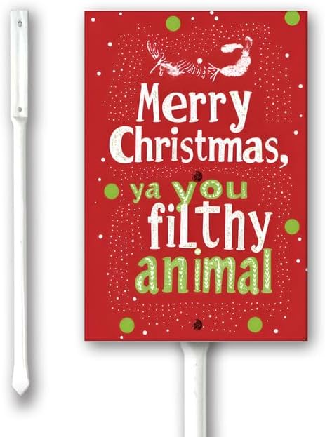 Uptell 7x8.8 Inch Merry Xmas Ya You Filthy Animal Garden Sign Winter House Yard Sign Porch Xmas Holiday Home Decorations Outdoor With Metal Stakes 12.8 Inch